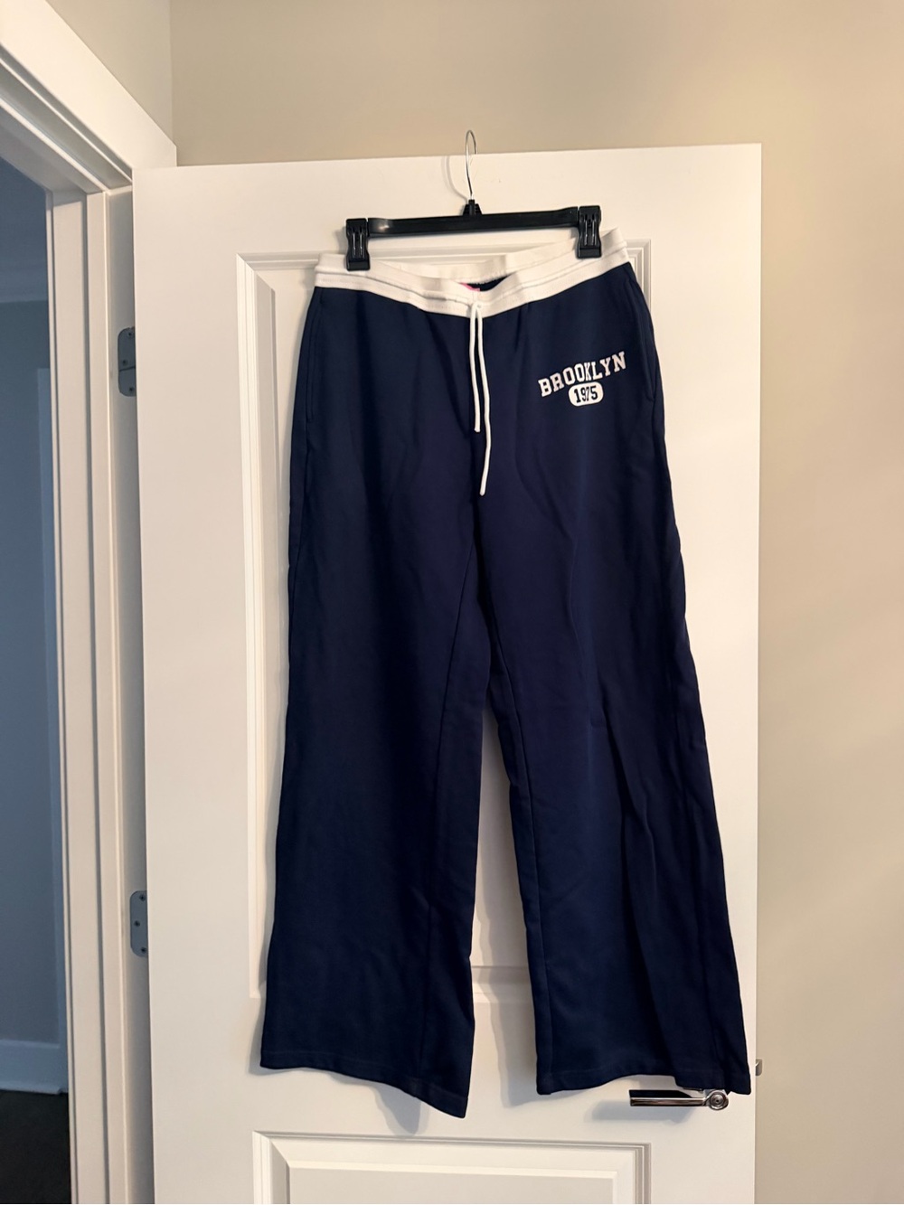 Edikted Navy Sweatpants with White Waistband and Drawstring
